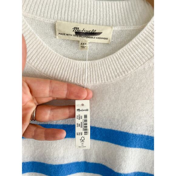 Madewell | NWT (Re)sponsible Cashmere Oversized Sweater hthr blue sky stripe XXS - Picture 5 of 8